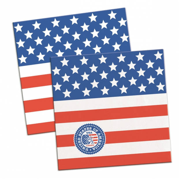 40x Amerikaanse vlag/USA feest servetten 25 x 25 cm verjaardag - Feestservetten