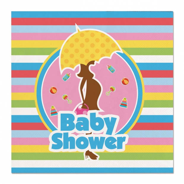 40x Babyshower feest servetten gekleurd 25 x 25 cm kinderverjaardag - Feestservetten