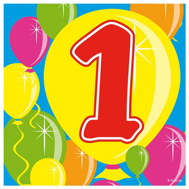 40x Een/1 jaar feest servetten Balloons 25 x 25 cm verjaardag/jubileum - Feestservetten