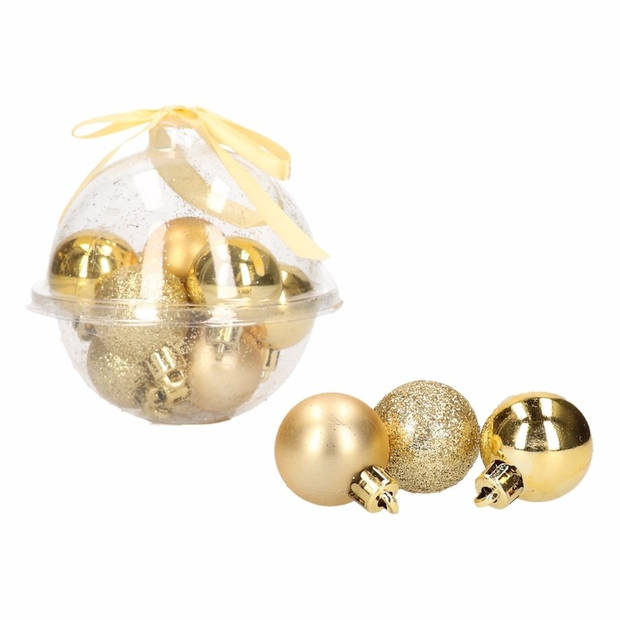 12x -delige mini kerstballenset goud 3 cm - Kerstbal