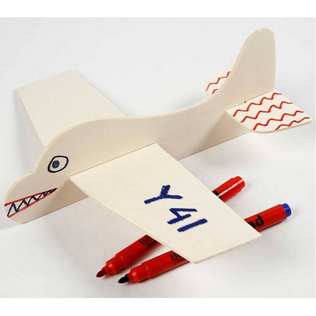 Vliegtuig van hout 21.5 x 25.5 cm bouwpakket - Speelgoed vliegtuigen