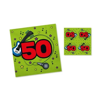 20x Verjaardag servetten 33 x 33 cm groen/rood print 50 jaar thema - Feestservetten