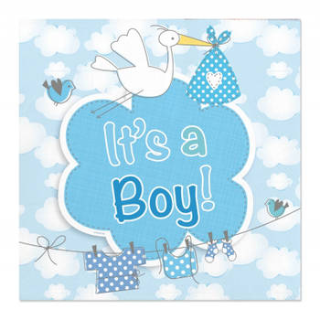 20x Feestdecoratie servetten 25 x 25 cm blauw geboorte jongen print - Feestservetten