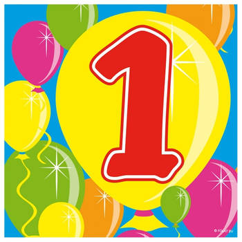 40x Een/1 jaar feest servetten Balloons 25 x 25 cm verjaardag/jubileum - Feestservetten