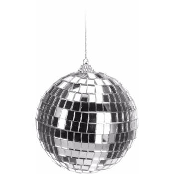 1x Zilveren disco kerstbal 10 cm - Kerstbal