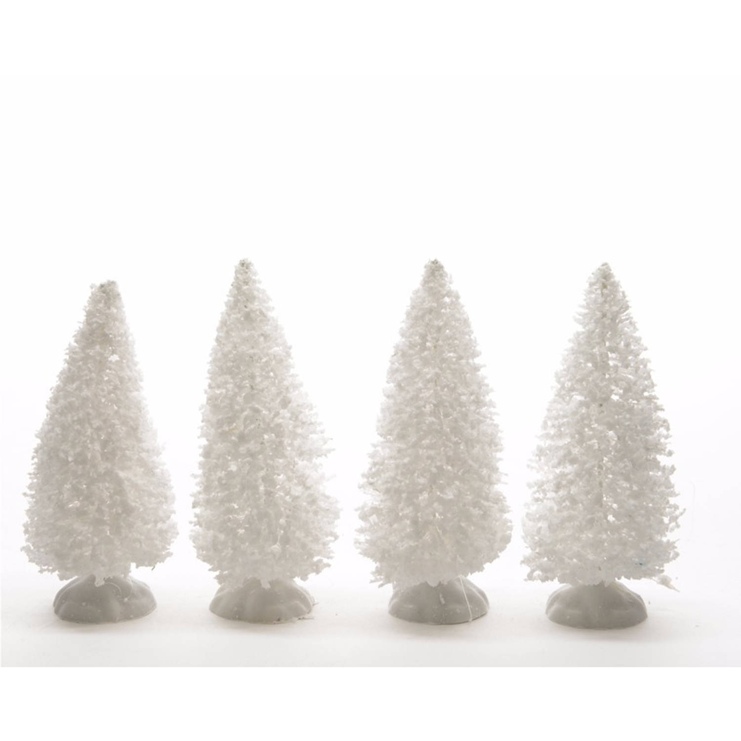 Kerstdorp maken besneeuwde decoratie dennenbomen 4 stuks 10 cm