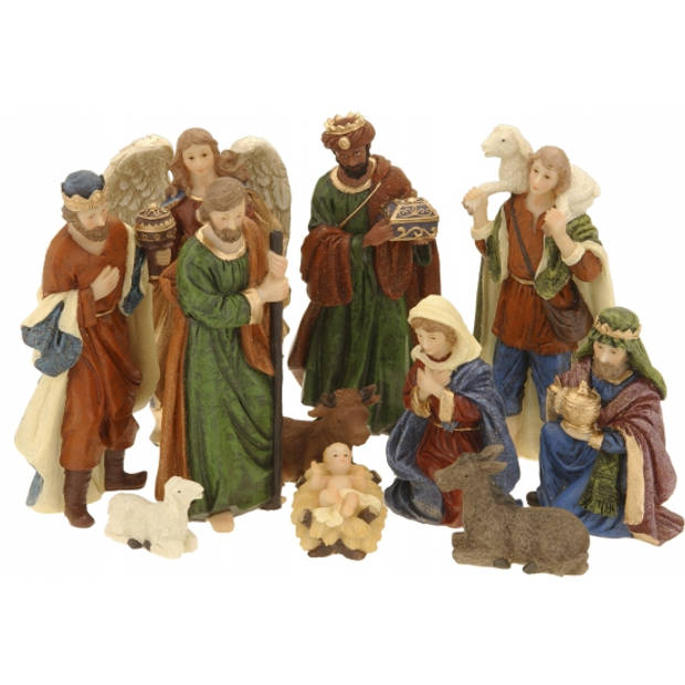 Complete kerststal met kerststal beelden -H31 cm - hout/mos/polyresin - Kerststallen