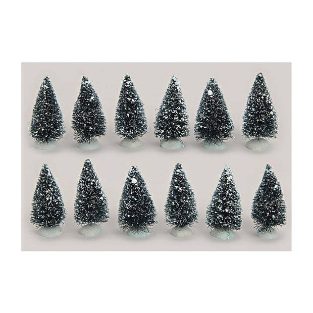 12x Miniatuur kerstboompjes/kerstbomen 8 cm - Kerstdorpen