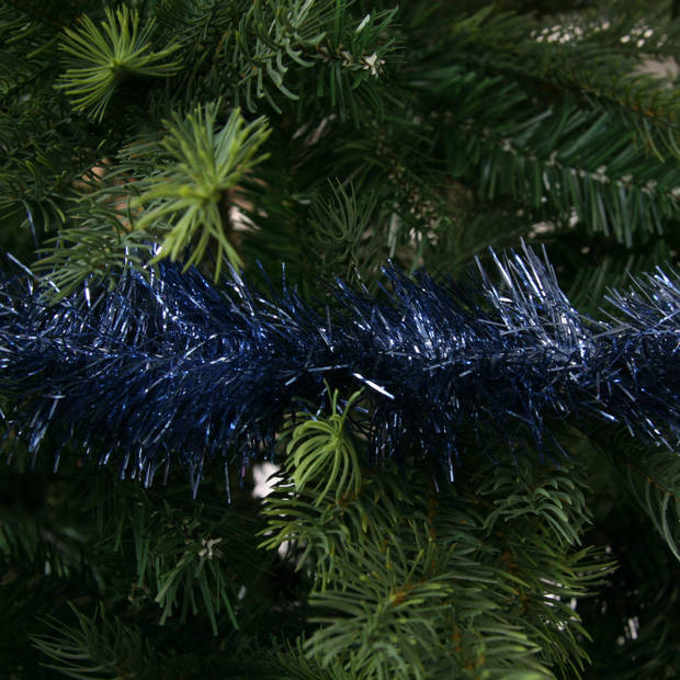 Kerst lametta guirlande donkerblauw 270 cm kerstboom versiering/decoratie - Kerstslingers