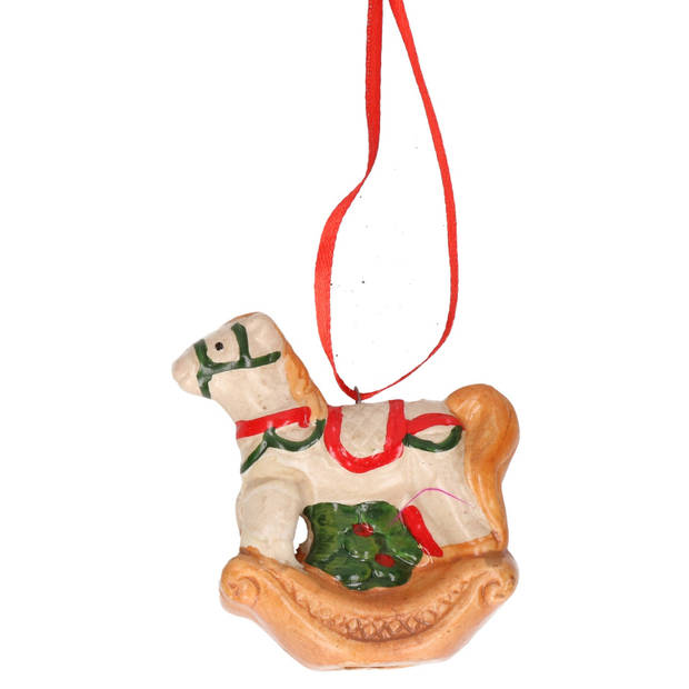 Keramiek kerstboom hangers setje van 4x stuks ornamenten/figuren 8 cm - Kersthangers
