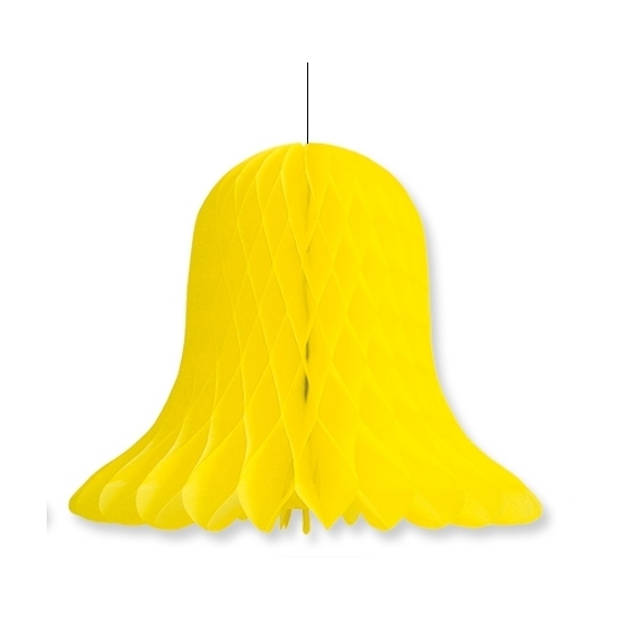 1x Kerstversiering gele kerstklokken lampionnen 20 cm - Hangdecoratie