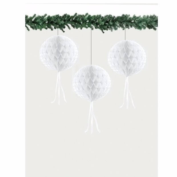 3 honeycomb kerstballen wit 30 cm - Hangdecoratie