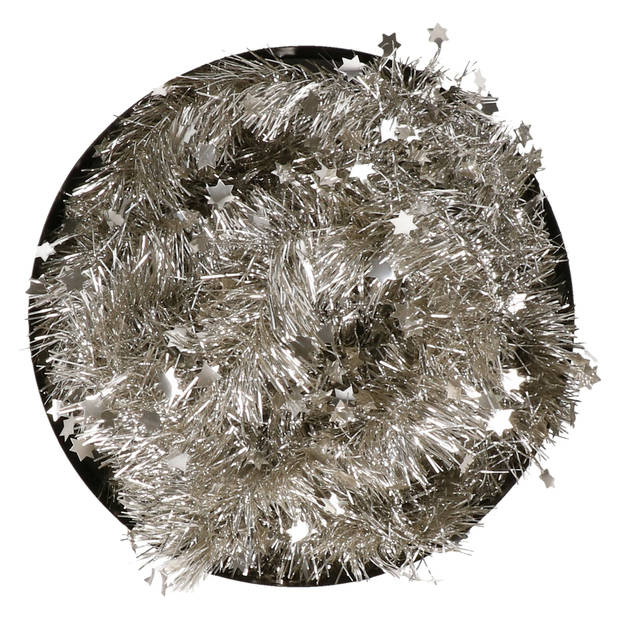 Decoris kerstslinger - champagne - 270 x 10 cm - tinsel/folie - sterren - Kerstslingers