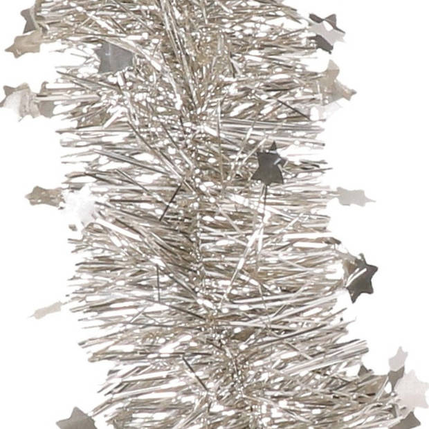 Decoris kerstslinger - champagne - 270 x 10 cm - tinsel/folie - sterren - Kerstslingers