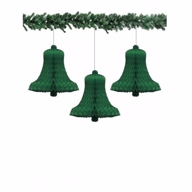 3 papieren kerstklokken groen 50 cm - Hangdecoratie