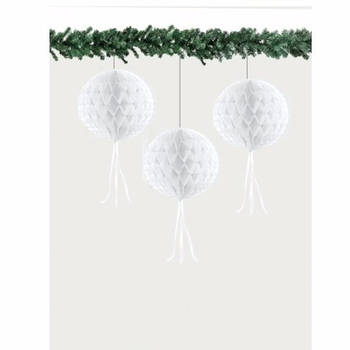 3 honeycomb kerstballen wit 30 cm - Hangdecoratie