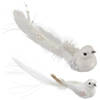 Witte vogeltjes op clip decoratie 2 stuks - Kersthangers