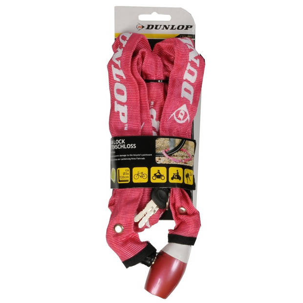 Dunlop Kettingslot - roze - 120 cm - 2 sleutels - Fietssloten