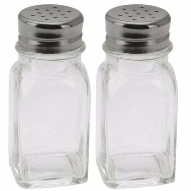 Peper en zout setje/stelletje vaatjes 2-delig 9 cm - Glas/chrome - Peper en zoutstel