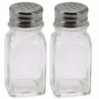 Peper en zout setje/stelletje vaatjes 2-delig 9 cm - Glas/chrome - Peper en zoutstel