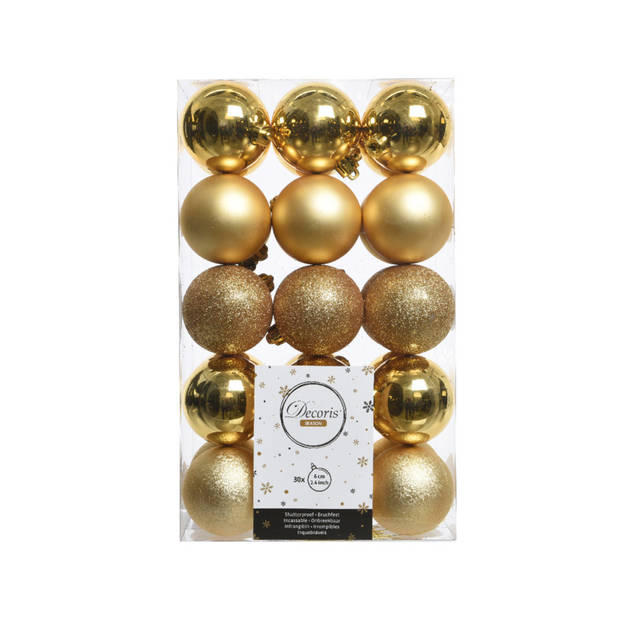 Kerstversiering kunststof kerstballen met piek goud 6-8-10 cm pakket van 42x stuks - Kerstbal