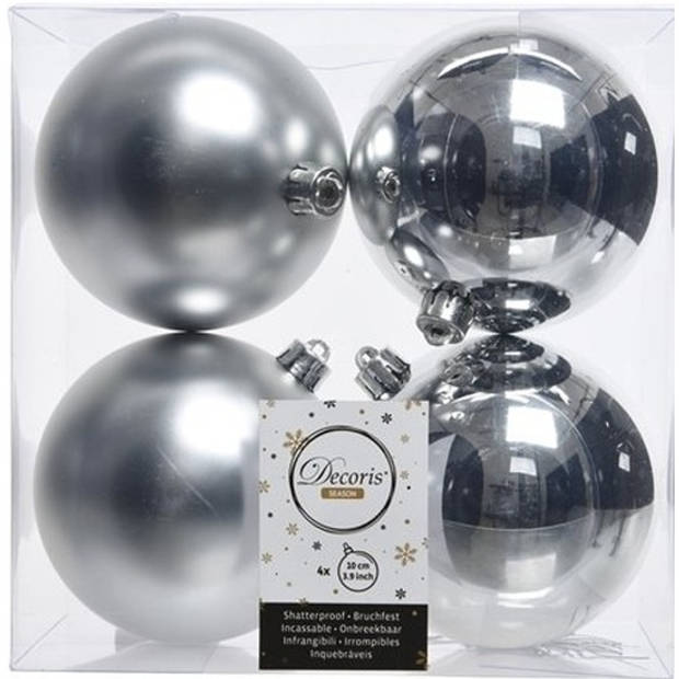 Kerstboom versiering zilver piek en 8x kerstballen 10 cm - Kerstbal