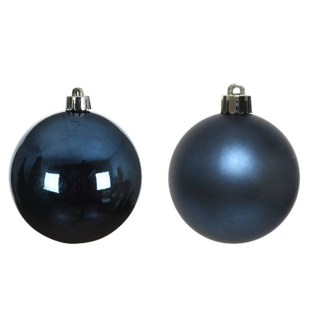 6x Kunststof kerstballen glanzend/mat donkerblauw 8 cm kerstboom versiering/decoratie - Kerstbal