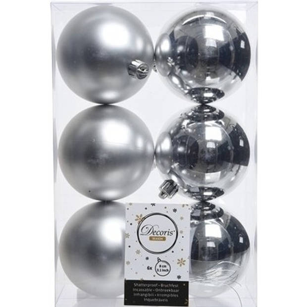 12x stuks kunststof kerstballen 8 cm mix van lichtroze en zilver - Kerstbal