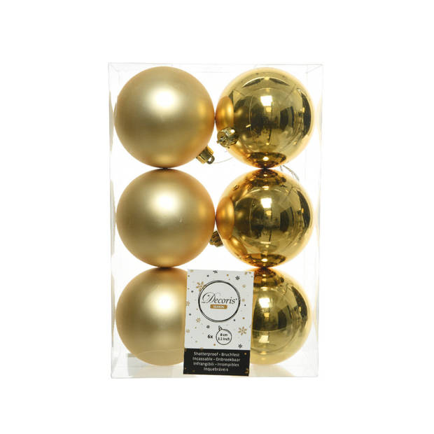 Kerstversiering kunststof kerstballen mix zwart/goud 6-8-10 cm pakket van 44x stuks - Kerstbal