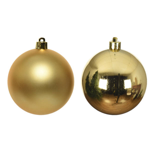 6x Kunststof kerstballen glanzend/mat goud 8 cm kerstboom versiering/decoratie goud - Kerstbal