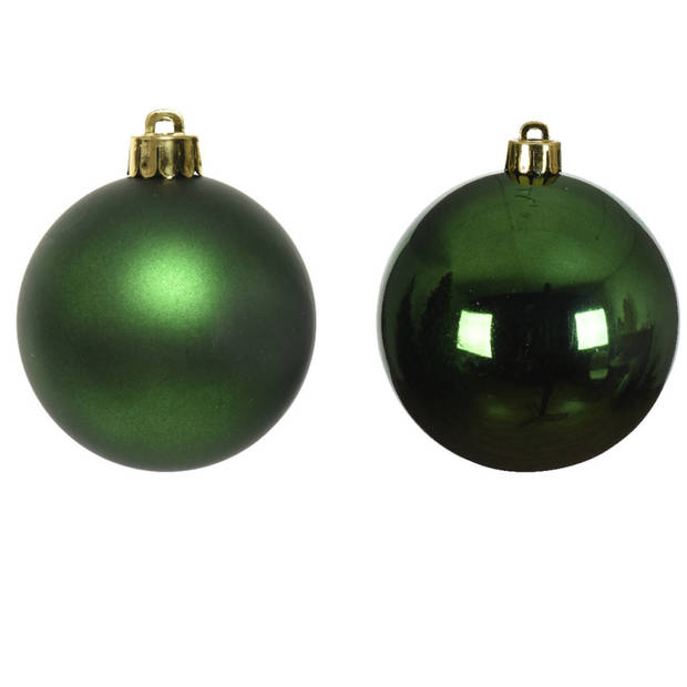 12x Kunststof kerstballen glanzend/mat donkergroen 6 cm kerstboom versiering/decoratie - Kerstbal