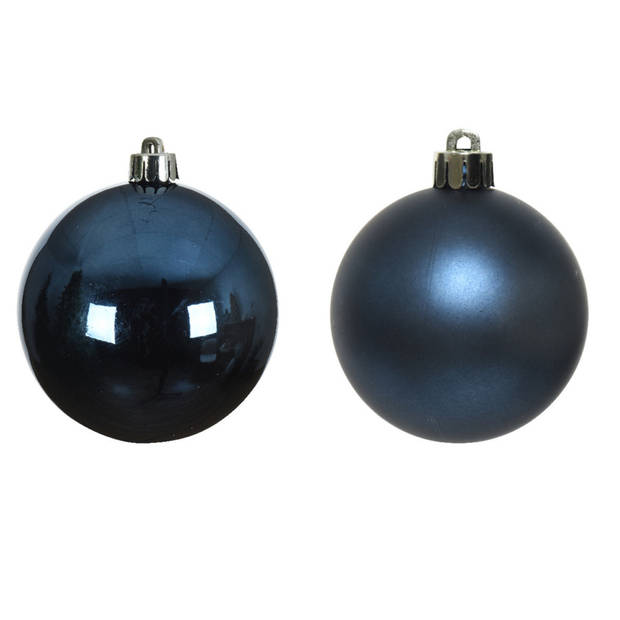 12x Kunststof kerstballen glanzend/mat donkerblauw 6 cm kerstboom versiering/decoratie - Kerstbal