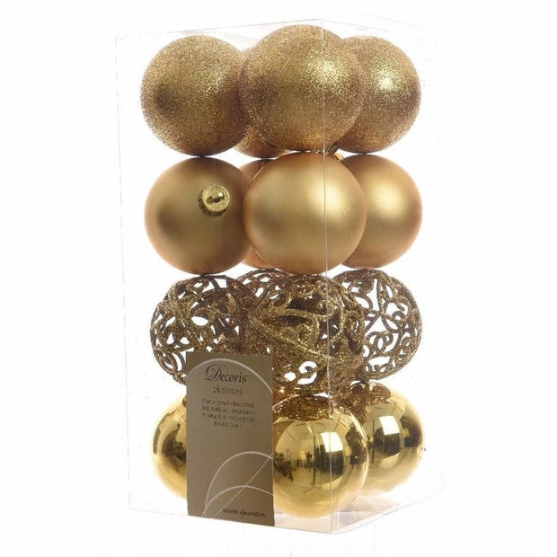 16x stuks kunststof kerstballen 6 cm incl. glazen piek glans goud - Kerstbal