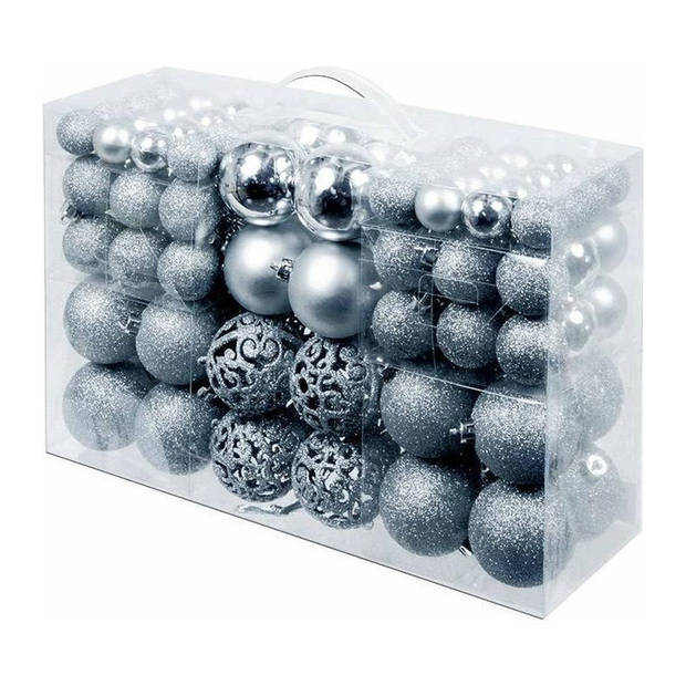 Pakket met 100 voordelige zilveren kerstballen - Kerstbal