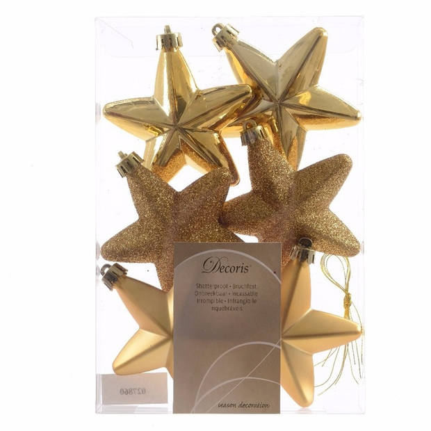 Dennenappels en sterren kerstornamenten - 12 stuks - kunststof - goud - Kersthangers