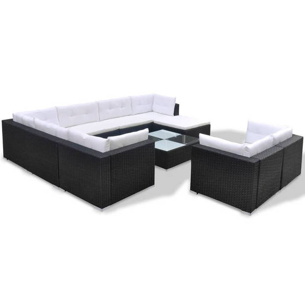 vidaXL 10-delige Loungeset met kussens poly rattan zwart