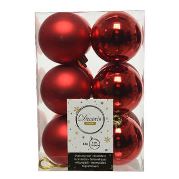 12x Kunststof kerstballen glanzend/mat kerst rood 6 cm kerstboom versiering/decoratie - Kerstbal