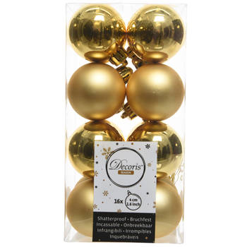 16x Kunststof kerstballen glanzend/mat goud 4 cm kerstboom versiering/decoratie - Kerstbal