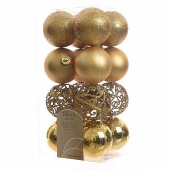 64x Kunststof kerstballen mix goud 6 cm kerstboom versiering/decoratie - Kerstbal