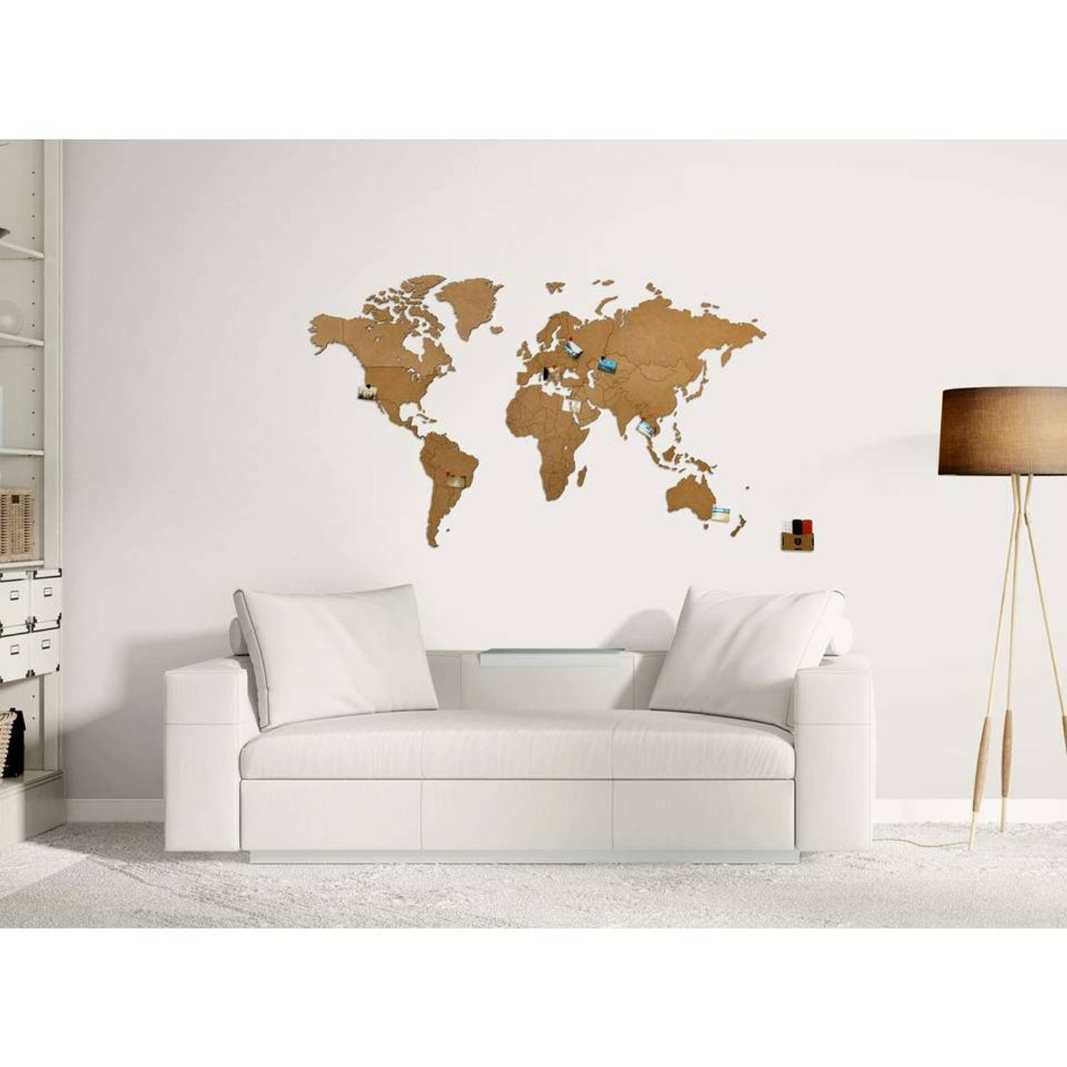 Luxe wereldkaart muurdecoratie 130 x 78 - bruin | Blokker