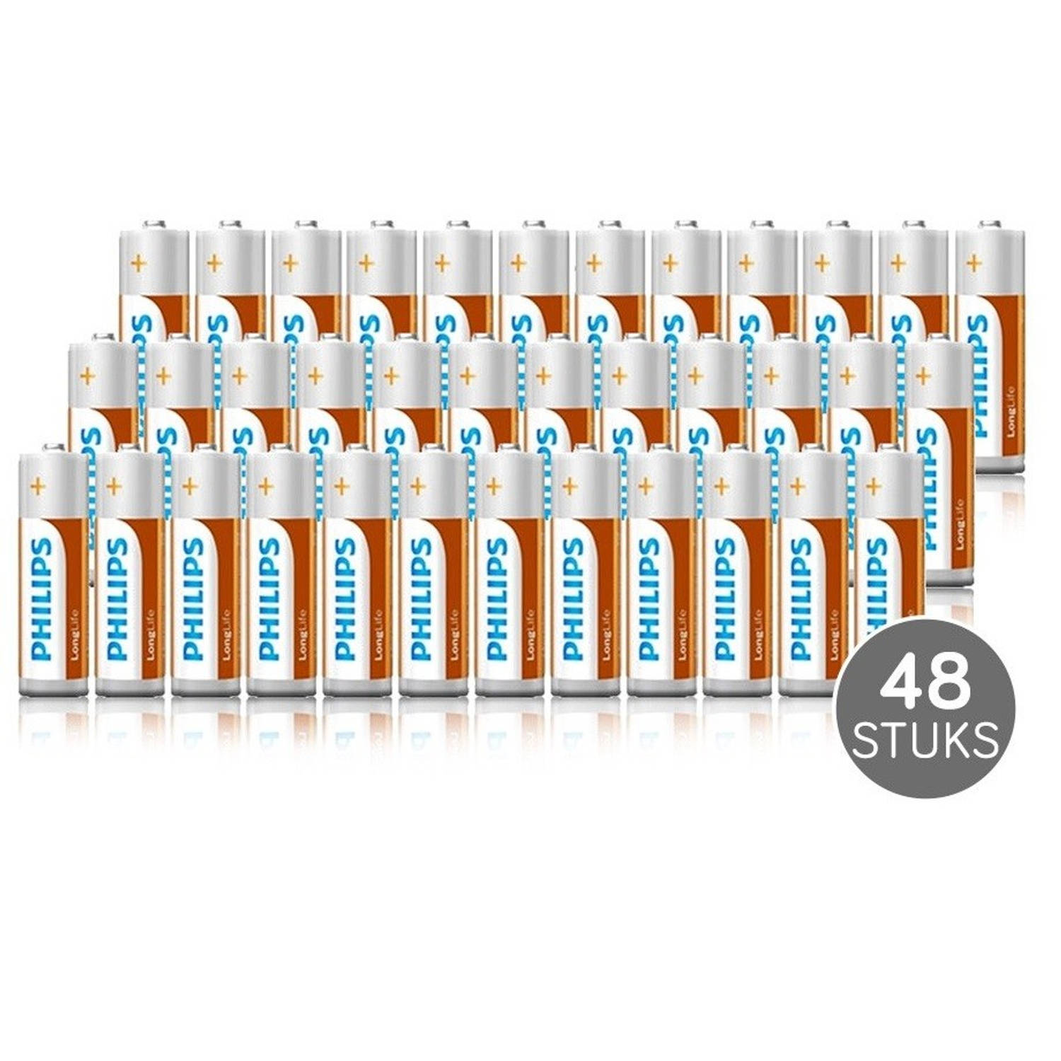 Philips longlife batterijen aa voordeelverpakking 48 stuks