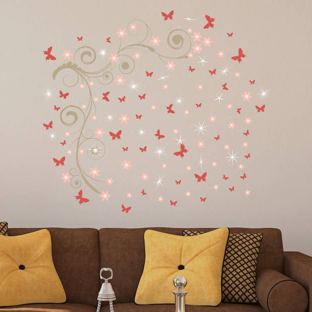 Walplus Home Decoratie Sticker - Roze Vlinders met Wijnstok