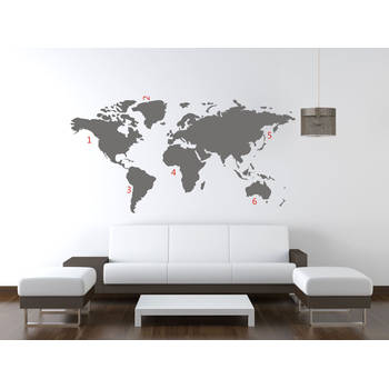 Wereldkaart muursticker - grijs