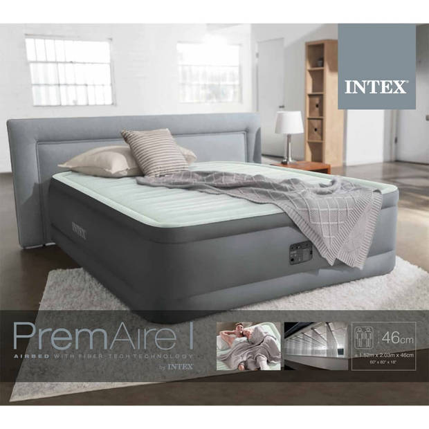 Intex luchtbed Premaire 191 x 152 x 46 cm vinyl grijs/wit