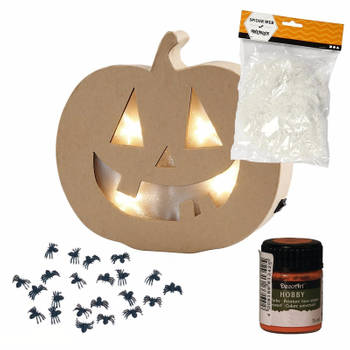 Halloween DIY lichtgevende pompoen met spinnen - Hobbypakket