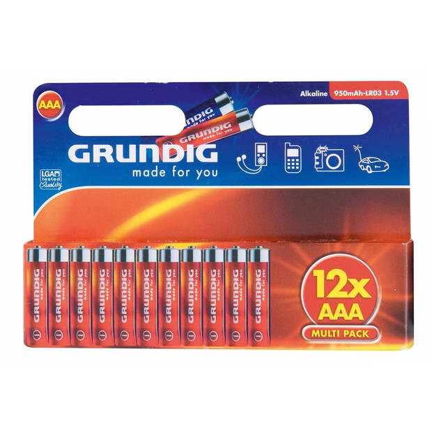 12x stuks alkaline batterijen AAA Grundig - Minipenlites AAA batterijen