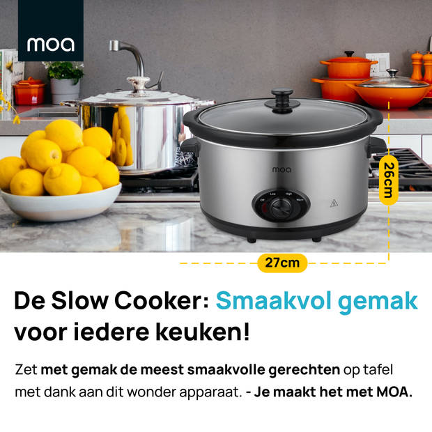 MOA Slowcooker - 6,5 liter - Keramische Binnenpan - Zilverkleurig - SC65