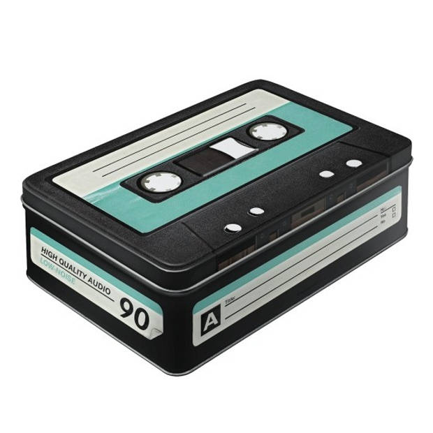 Retro cassetteband bewaarblik plat 23 cm - Voorraadblikken