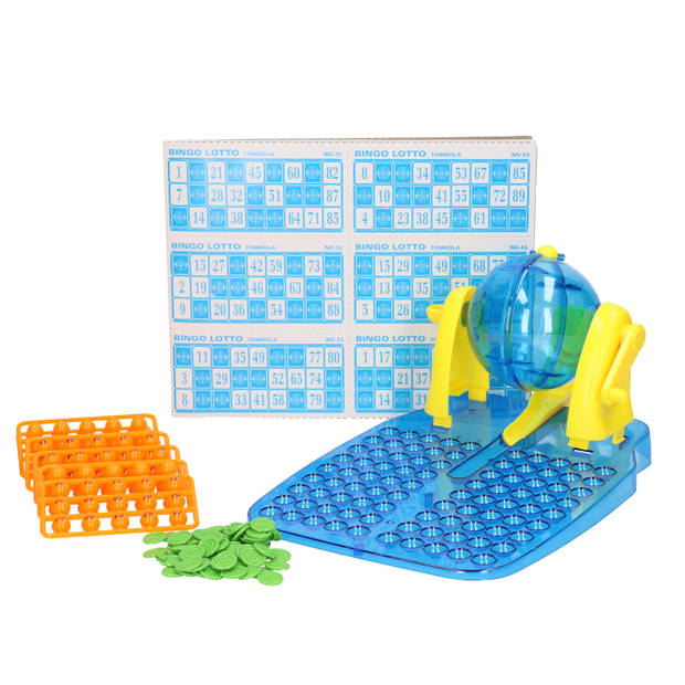 Bingo spel blauw/geel complete set nummers 1-90 met molen en bingokaarten - Kansspelen