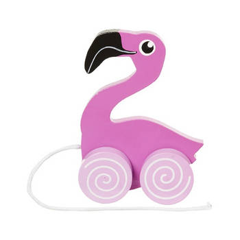 Houten trekdiertje flamingo 13 cm - Trekfiguren